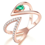 Beiver Rose Gold Color AAA+ Cubic Zircon CZ Cluster V Letter Open Size Finger Ring