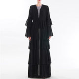 Black Cardigan Abaya Dubai Kimono Kaftan Malaysia Pleated Chiffon Muslim Hijab Dress Women Qatar Omani Turkish Islamic Clothing