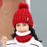 Brand Winter knitted Beanies Hats Women Thick Warm Beanie Skullies Hat Female knit Letter Bonnet Beanie Caps Outdoor Riding Sets