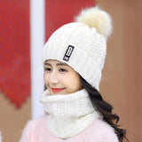 Brand Winter knitted Beanies Hats Women Thick Warm Beanie Skullies Hat Female knit Letter Bonnet Beanie Caps Outdoor Riding Sets