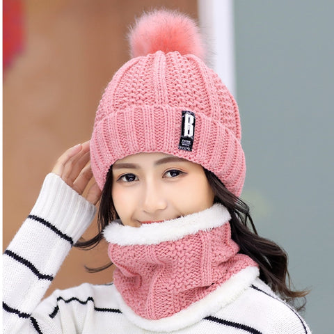 Brand Winter knitted Beanies Hats Women Thick Warm Beanie Skullies Hat Female knit Letter Bonnet Beanie Caps Outdoor Riding Sets