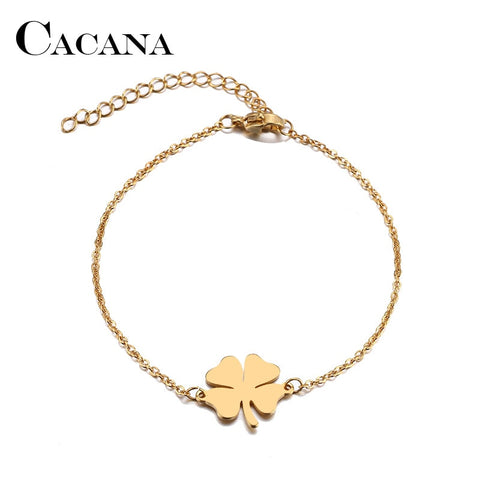 CACANA Stainless Steel Bracelet For Women Man Clover Gold And Silver Color Pulseira Feminina Lover's Engagement Jewelry