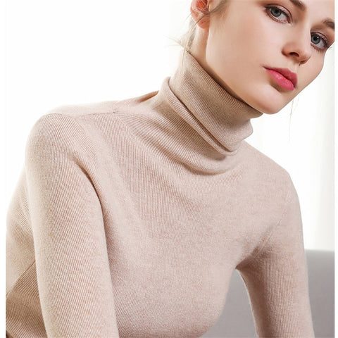 Casual Turtleneck Slim Knitted Sweater Pullover Women Autumn Winter Fashion Solid Pull Femme Jumpers Long Sleeve Sueter Mujer