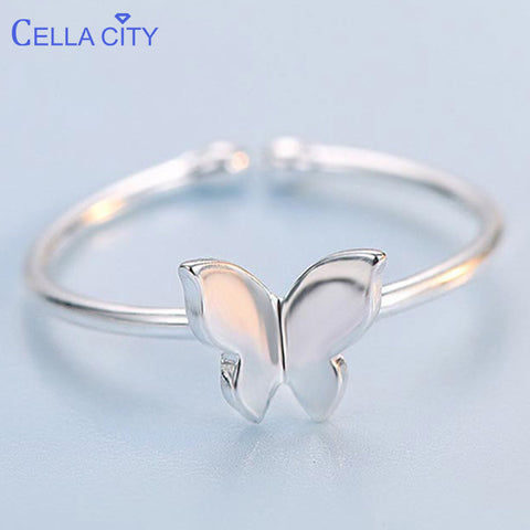 Cellacity Korean 925 Solid Sterling Silver Ring Open Adjust Size silver Jewelry Wedding Engagement Butterfly Ring Fine Jewelry