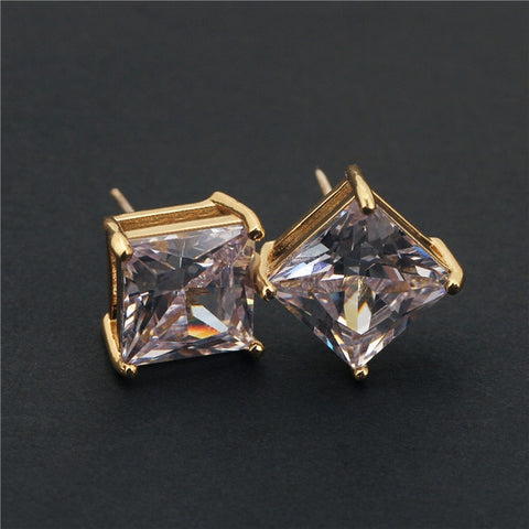 Classic Square Cubic Zirconia Stud Earrings for Men Small CZ Crystal Women Studs Ear For Party Mens Earrings hip hop jewelry
