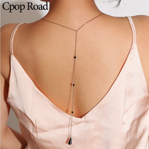 Cpop Trendy Sexy Water Drop Pendant Necklace Long Simple Fashion Back Neckalce Bridal Jewelry Women Accessories Hot Sale Gift