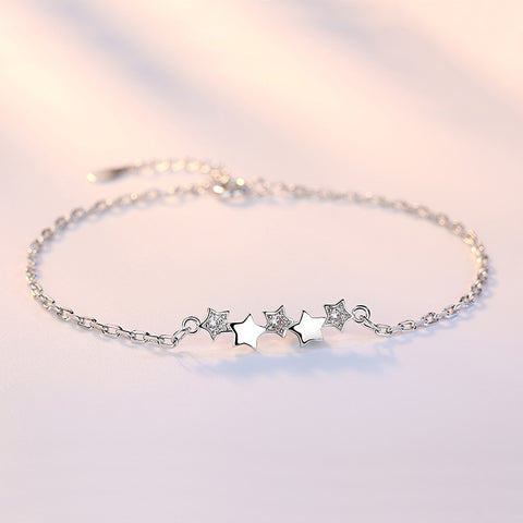 Crazy Feng Fashion Silver Color Stars Charm Bracelets Bangles White Zircon Crystal Bracelet Women Femme Fashion Jewelry