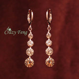 Crazy Feng Free shipping Fashion New Women Gold-color pink CZ Crystal Pierced Dangle Drop Earrings Wedding Jewelry Earring