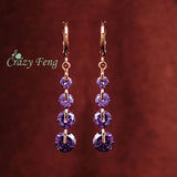 Crazy Feng Free shipping Fashion New Women Gold-color pink CZ Crystal Pierced Dangle Drop Earrings Wedding Jewelry Earring