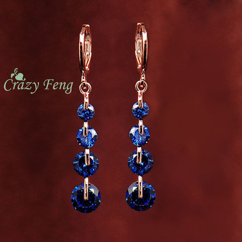 Crazy Feng Free shipping Fashion New Women Gold-color pink CZ Crystal Pierced Dangle Drop Earrings Wedding Jewelry Earring