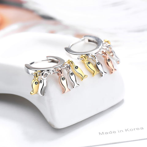 Cute 925 Sterling Silver Fish Tassel Hoop Earrings For Women Girl Gift Earrings Ins Style oorbellen pendientes
