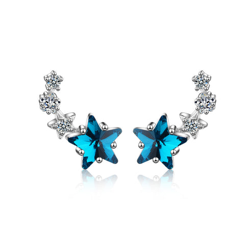 Cute Blue Crystal Stackable Star Earrings For Women 925 Sterling Silver Mosaic CZ Zircon Earrings oorbellen pendientes brincos