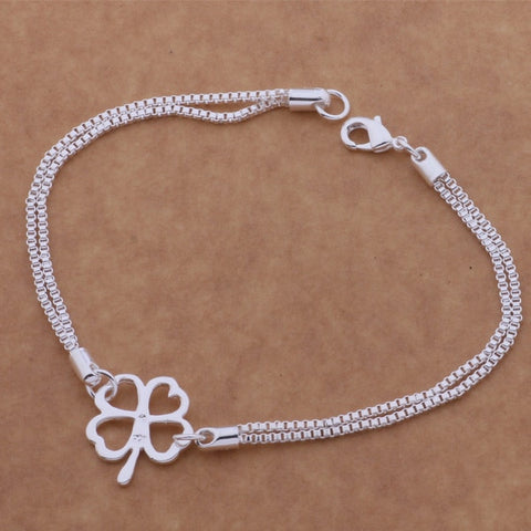 Cute design silver plated four-leaf clover pendant bracelet fashion beautiful birthday gift AB062