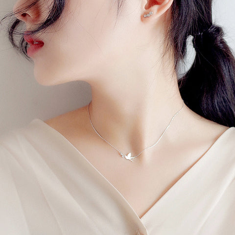 DIEERLAN Korean 925 Sterling Silver Jewelry Zirconia Swallow Choker Necklaces for Women Wedding Girls Statement Jewelry kolye