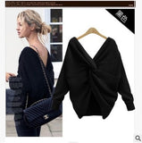 Danjeaner 2018 4 colors V Neck Twisted Back Sweater Women Jumpers Pullovers Casual Tops Long Sleeve Knitted Sweaters Pull Femme