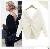Danjeaner 2018 4 colors V Neck Twisted Back Sweater Women Jumpers Pullovers Casual Tops Long Sleeve Knitted Sweaters Pull Femme