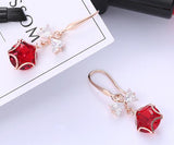 Delicate Crystal Round Star Bow Drop EarringsFor Women 925 Sterling Silver Zircon Earrings Pink Fine Jewelry Brincos pendientes
