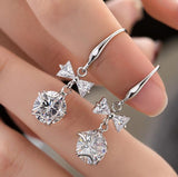 Delicate Crystal Round Star Bow Drop EarringsFor Women 925 Sterling Silver Zircon Earrings Pink Fine Jewelry Brincos pendientes
