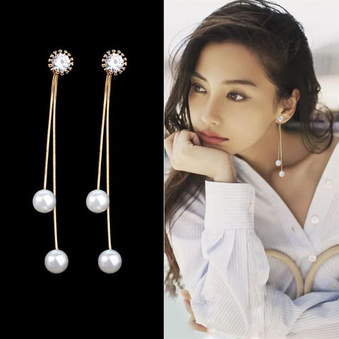 EK249 Elegant Pendientes Flecos 2019 Women Long Earring CZ Pearl Charm Pendent Snake Chain Tassel Earring Bridal Wedding Jewelry
