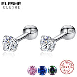 ELESHE CZ AAA Zircon Crystal Round Small Stud Earrings Wedding 925 Sterling Silver Earring for Women Girls Fashion Jewelry Gift