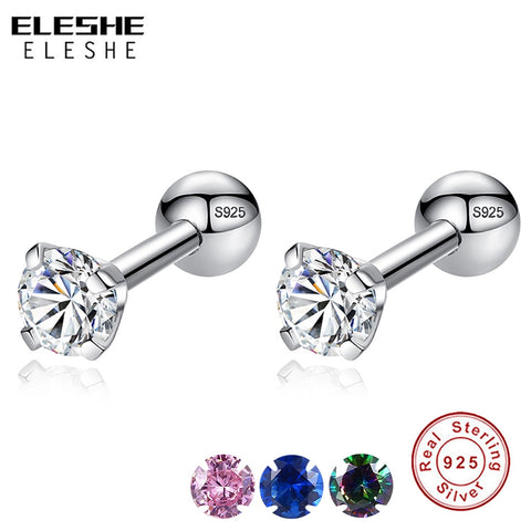 ELESHE CZ AAA Zircon Crystal Round Small Stud Earrings Wedding 925 Sterling Silver Earring for Women Girls Fashion Jewelry Gift