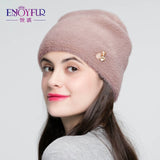 ENJOYFUR Winter Hats For Women Imitate Wool Thick Bonnet For Female Solid Colors High Quality Rhinestone Cap New Skulls Beanies