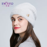 ENJOYFUR Winter Hats For Women Imitate Wool Thick Bonnet For Female Solid Colors High Quality Rhinestone Cap New Skulls Beanies