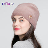 ENJOYFUR Winter Hats For Women Imitate Wool Thick Bonnet For Female Solid Colors High Quality Rhinestone Cap New Skulls Beanies