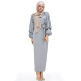 Elegant Muslim Abaya Maxi Dress Nida Cardigan Puff Sleeve Long Robe Gowns Jubah Kimono Ramadan Islamic Kaftan Worship Service