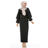 Elegant Muslim Abaya Maxi Dress Nida Cardigan Puff Sleeve Long Robe Gowns Jubah Kimono Ramadan Islamic Kaftan Worship Service