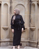 Elegant Muslim Abaya Maxi Dress Nida Cardigan Puff Sleeve Long Robe Gowns Jubah Kimono Ramadan Islamic Kaftan Worship Service