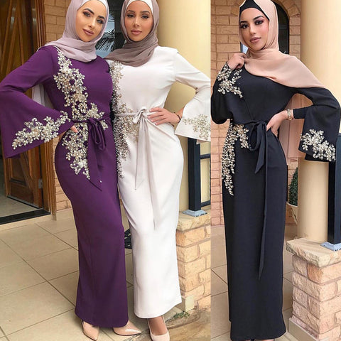 Elegant Muslim Embroidery Abaya Full Dress Vestidos Cardigan Kimono Loose Long Robe Gowns Jubah Middle East Eid Ramadan Islamic