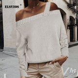 Elegant Women Sweaters and Pullovers 2019 Autumn Off Shoulder Straps Knitted Sweater Casual Long Sleeve Ladies Tops Dropshipping