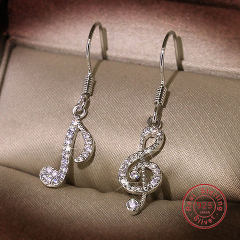 Exquisite Female Earrings 925 Sterling Silver Asymmetric Diamond Music Note Small Earrings for Women S925 Silver Needle Jewelry