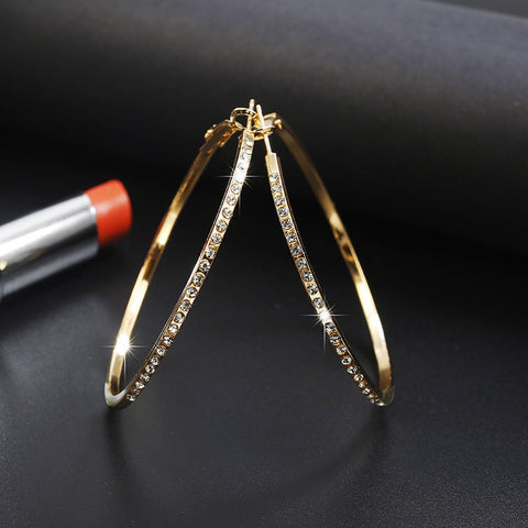 Fashion Earring with Crystal Rhinestone simple large Circle Silver/gold Hoop Earrings Jewelry for Women