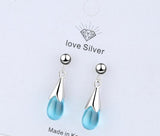 Fashion Female Jewelry 925 Sterling Silver Blue Glass Water Drop Long Tassel Earline Earrings for Women Pendientes Brincos