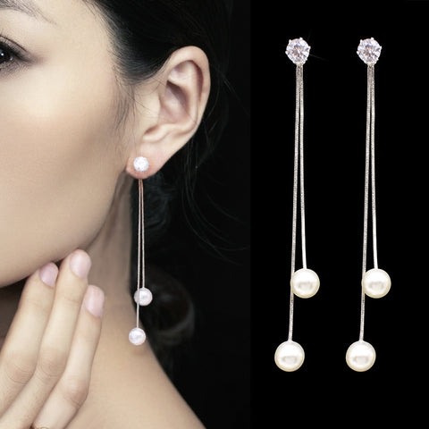 Fashion Long Tassel Simulated Pearl Drop Earrings for women girl Rhinestone exquisite Snake Chain Pendant Earring Brincos Bijoux