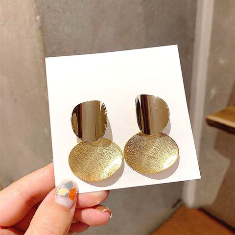 Fashion Metal Disc Earrings For Women  2019 New Personality Statement Earrings Gold Color Double Layers Jewelry