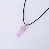 Fashion Opal Stone Hexagonal Column Quartz Necklaces Natural Pink Crystal Pendant Necklace Statement Bohemian Jewelry for Women