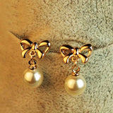 Fashion Simulated Pearl Stud Earring Bow Pearl Earrings Accessories Pearl Bow Jewelry Gifts 2018 New