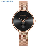 Fashion Women Watch Luxury CRRJU Casual Simple Ladies Daily Dress Mesh Wristwatch Minimalist Waterproof Quartz Female Clock
