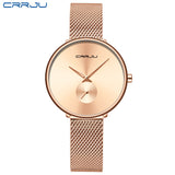 Fashion Women Watch Luxury CRRJU Casual Simple Ladies Daily Dress Mesh Wristwatch Minimalist Waterproof Quartz Female Clock