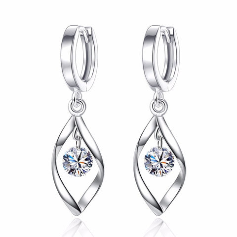 Fashion pendientes 925 Sterling Silver Zircon Twist Drop Earrings For Women oorbellen boucle d'oreille femme