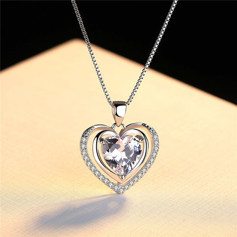 Fashionable Handmade Rhinestone Pendant Cubic Zirconia Sterling Silver 925 Jewlery Heart Crystal Necklace For Wedding Party