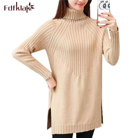 Fdfklak Women sweater knitted top turtleneck pullover sweater large size loose ladies sweaters pull femme 2019 winter sweter 3XL