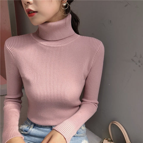 Female Knitting Sweater Chic Solid Women Turtleneck Pullover Sweater kawaii Long Sleeve Winter Warm Sweater Thick Pullovers