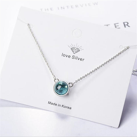 Flash Exquisite New Fashion Fresh Blue Crystal 925 Sterling Silver Jewelry Gradient Round Temperament Pendant Necklaces H367