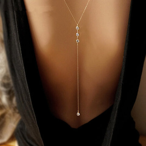 Free Shipping Back Drop Chain Necklaces For Women Elegant Long Crystal Wedding Accessories Backless Chain Beach Jewelry