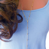 Gold Chain Back Necklace, Long Beaded Lariat Y Necklace, Gift for Her  XL170