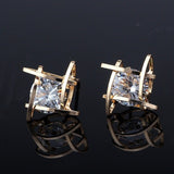 H:HYDE Elegant and Charming Black Rhinestone Full Crystals Square Stud Earrings for Women Girls Statement Piercing Jewelry